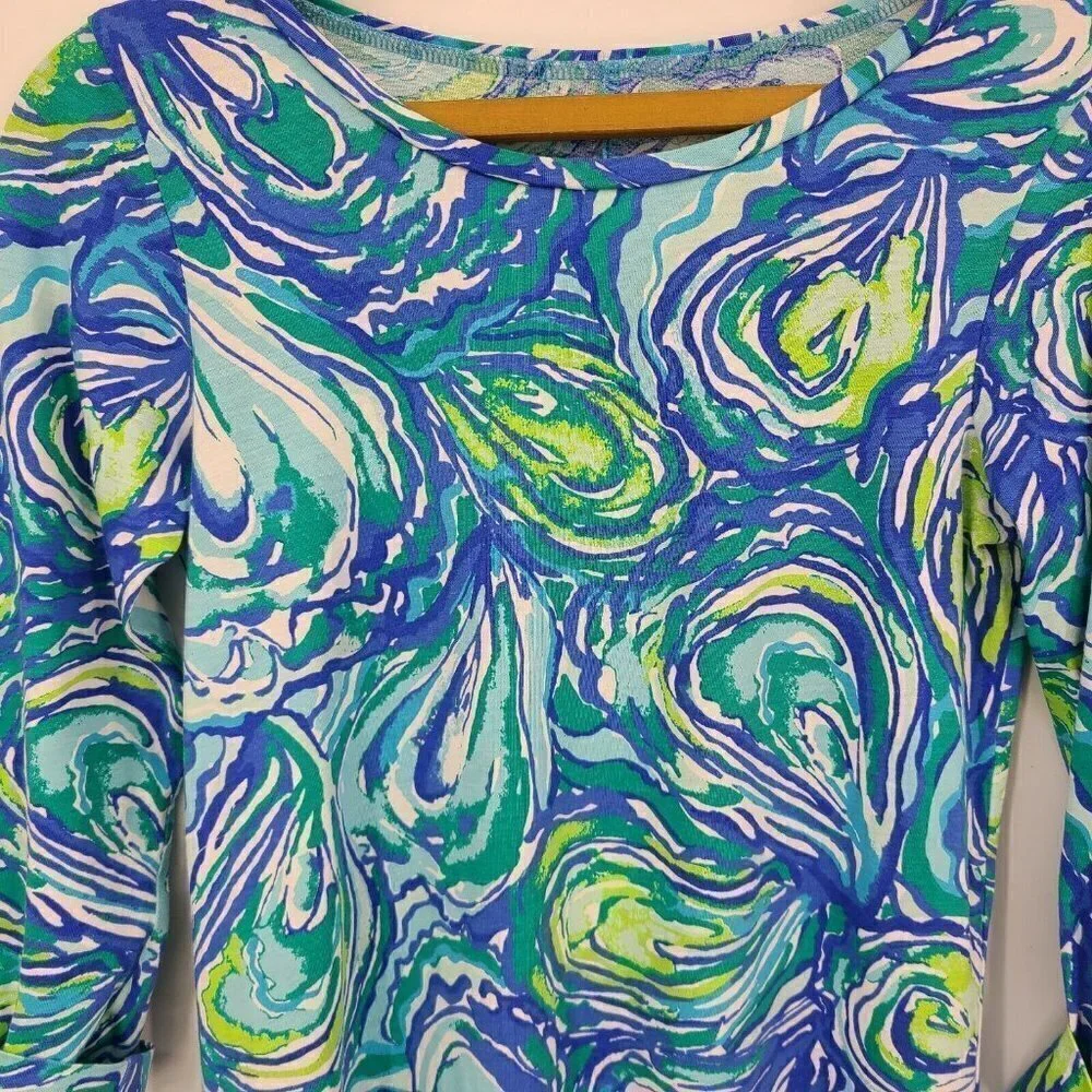Lilly Pulitzer Linden T-Shirt Dress Womens XS Blue Green Mini Oh Shucks - Picture 3 of 6